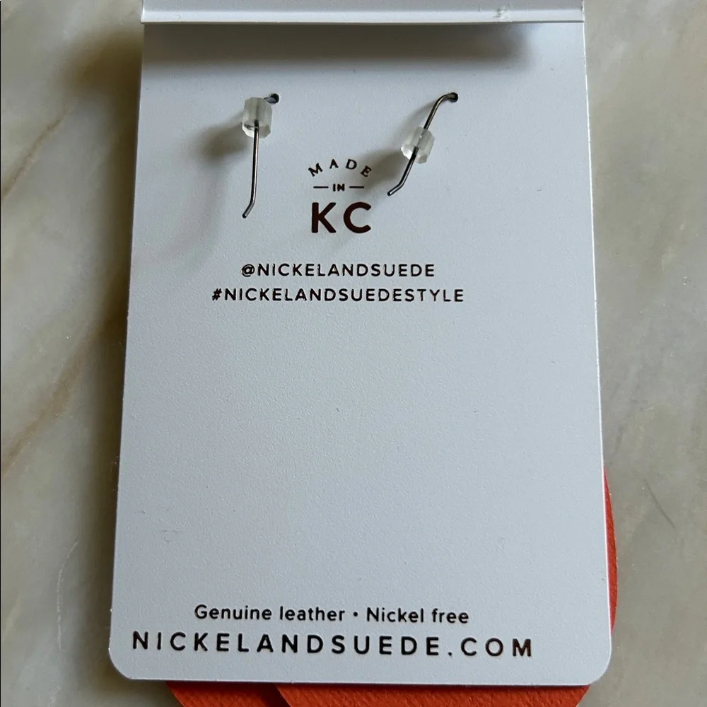 Nickel & Suede Leather Tangerine Teardrops NEW Nickel Free‎